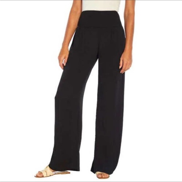 Three Dots Pants - Three Dots Wide Leg Pant Black Crepe